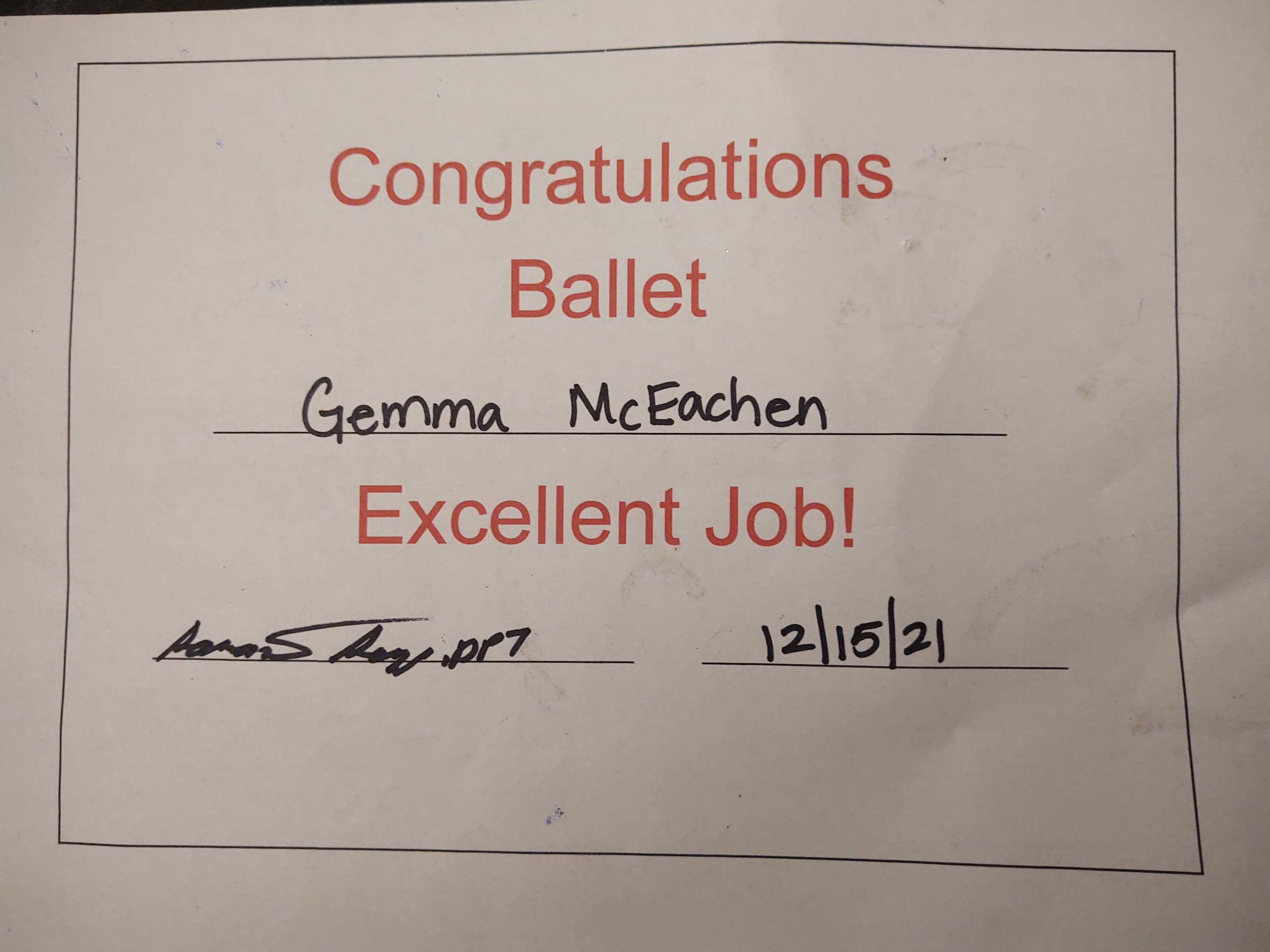 ballet certificate